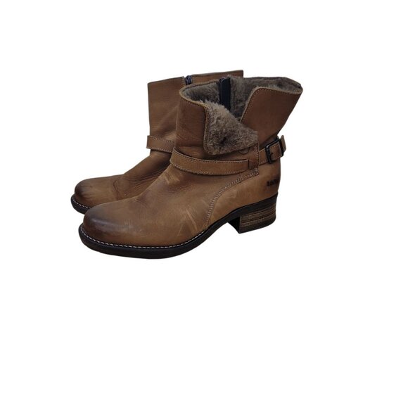 Taos Combo Leather Boot Faux Fur Lining Snap Buckle Side Zip Brown Women's 10 - Picture 1 of 11